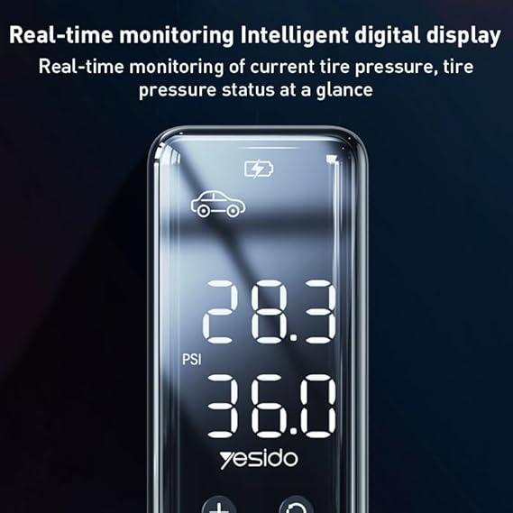 Yesido VC05 Car Mini Inflator Pump – Portable Air Compressor for Tires, Compact and Lightweight, Quick Inflation with Auto Shut-Off, Ideal for Cars, Bikes