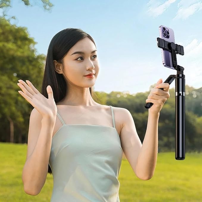 Auto Tracking 360° Adjustable Holder with Stable Tripod, Portable Mobile Gimbal Selfie Stick, AI Face Tracking Camera Mount, Automatic Rotation for Vlogging and Video Calls