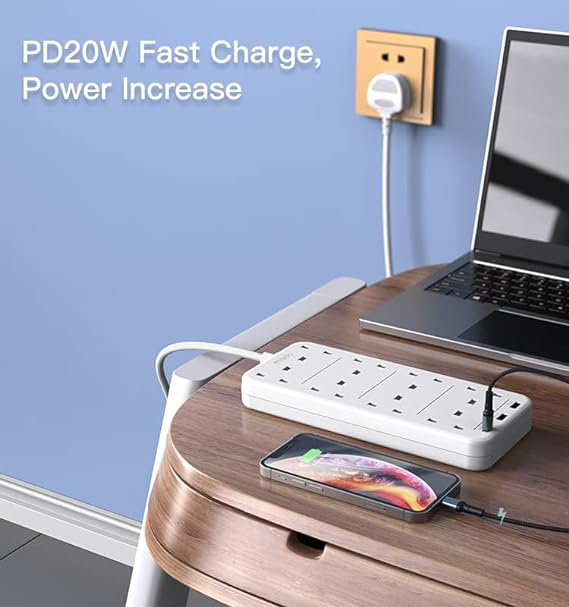 YESIDO MC-16 Power Socket - 8 AC Ports with PD & QC Fast Charging USB Ports, 2 Meter, 3250W Capacity