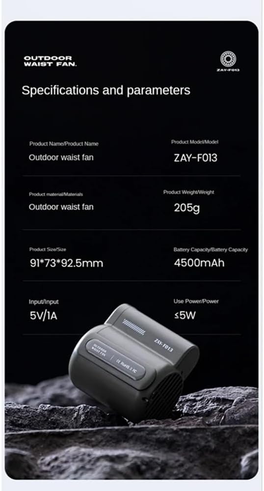 Cool Clip Fan Under Shirt, Clip-on Portable Air Cooler, Portable Waist Fan Rechargeable,3 Speeds Strong Airflow Wearable Personal Clip Fan, Belt Fan Clip on Waist Portable Cooling Fan (Black)