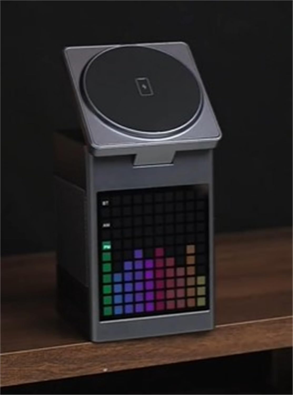 Pixelcharge 3-in-1 Bluetooth Speaker & Wireless Charger, Multifunctional Magnetic Wireless Charging Station with Alarm Clock Pixel Display, Ideal for Home, Bedroom, Office, Gifts