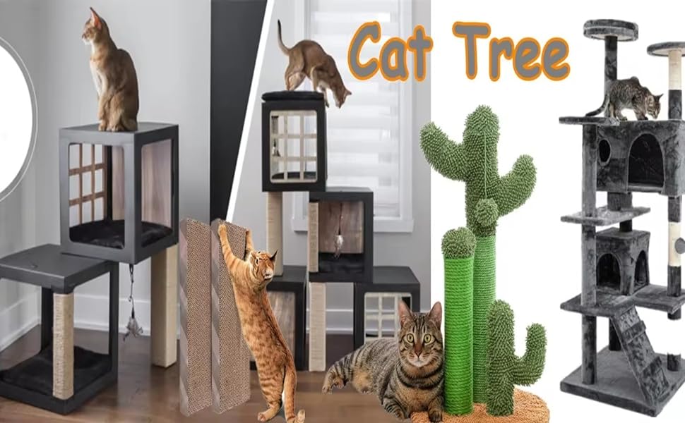 Adak Cat Tree Tower, Large 140CM, Scratching Post, Cat Condo,Hammock, Sisal Posts, Crafted with plush wooden houses, Indoor Cat house (Grey)