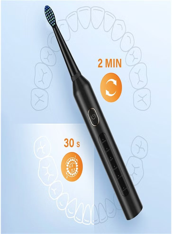 IPX7 Waterproof Portable Electric Toothbrush with 5 Modes and Water Flosser, Oral Care Set - Black