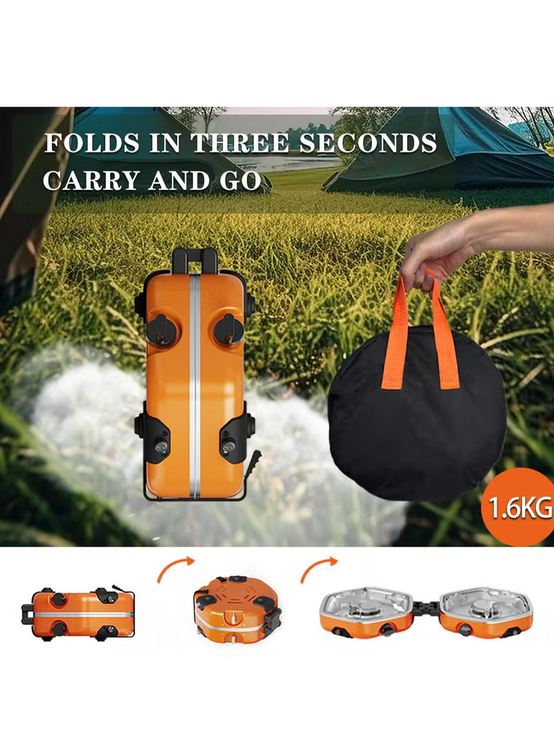 Foldable Camping Stove Portable Propane Camp Stove for Camping, Backpacking With 17,000 BTU 2 Adjustable Burners Piezo Ignition for Outdoor BBQ (Orange)