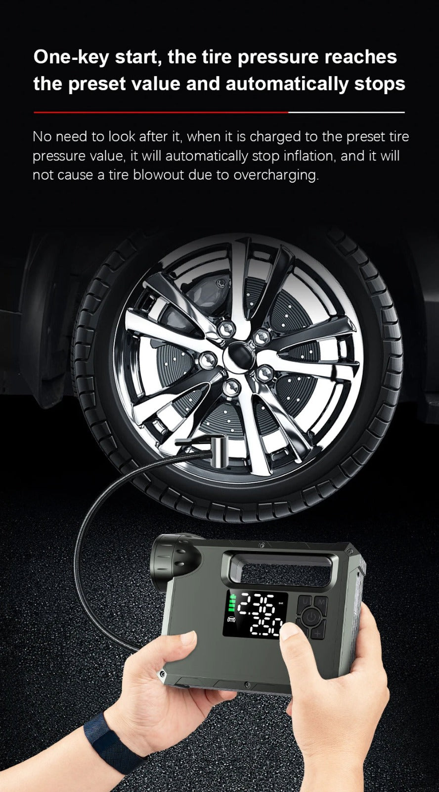 Choetech multifunctional car starter, with compressor, powerbank 8000mAh, LED flashlight, black