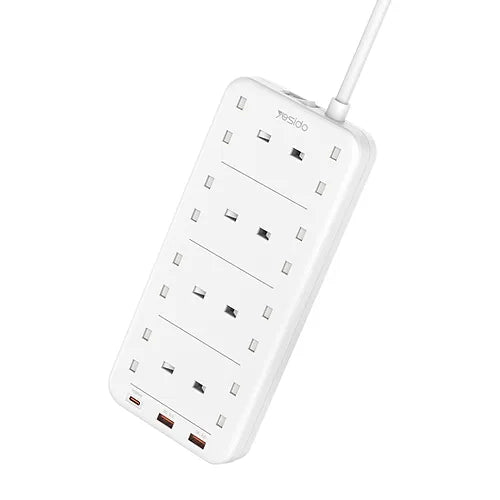 YESIDO MC-16 Power Socket - 8 AC Ports with PD & QC Fast Charging USB Ports, 2 Meter, 3250W Capacity