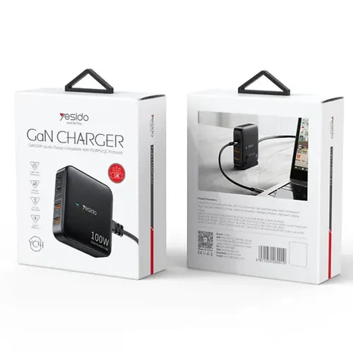 Yesido YC41UK GaN100W Multiport Wall Charger - Quick Charge Compatible with PD/PPS/QC Protocols