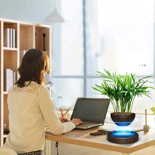 Levitating Air Bonsai Pot, Magnetic Suspension Levitating Air Flower Pots - Creative Design Levitation Bonsai - Home Office Decorations - Fun Gift,brown