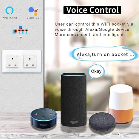 ADAK WiFi Smart Wall Socket Outlet Glass Panel Remote Control Works with Amazon Alexa/Google Home (White, Double Socket)