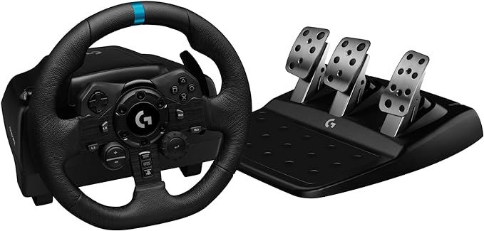 Logitech G923 Racing Wheel and Pedals, , Dual Clutch Launch Control, Genuine Leather Wheel Cover, for PS5, PS4, PC, Mac - Black