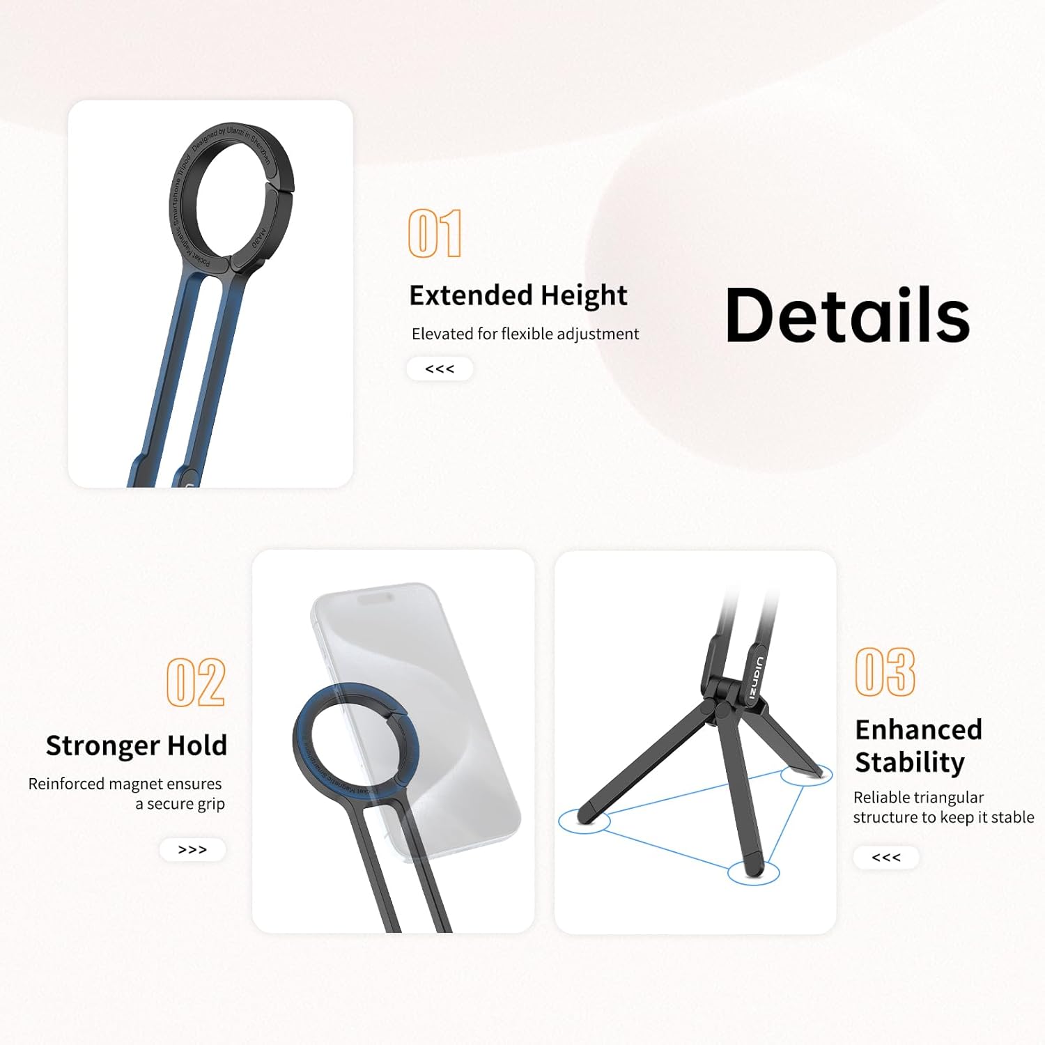 ULANZI MA30 Magnetic Phone Stand iPhone Aluminium Mini Tripod Foldable Pockets Mobile Phone Stand Double-Sided Magnet Quick Mount Compatible iPhone 16 15 14 13 12 Magsafe 12N Magnetic Tripod