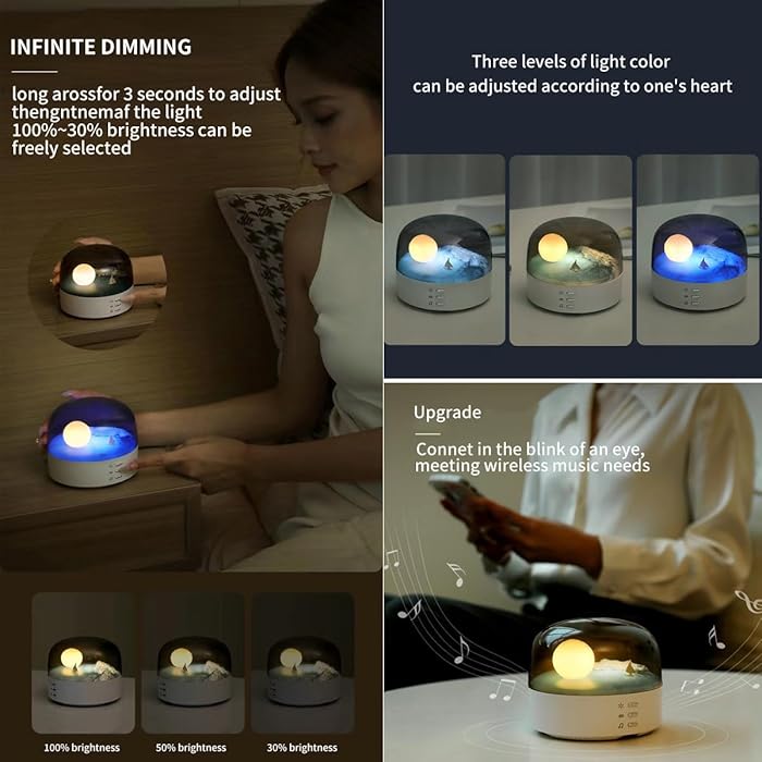 ADAK Moon Landscape Lamp with Bluetooth Speaker - 3D Moon Night Light, Stepless Dimming, Built-in Battery, Cute Table Night Light for Kids and Adults