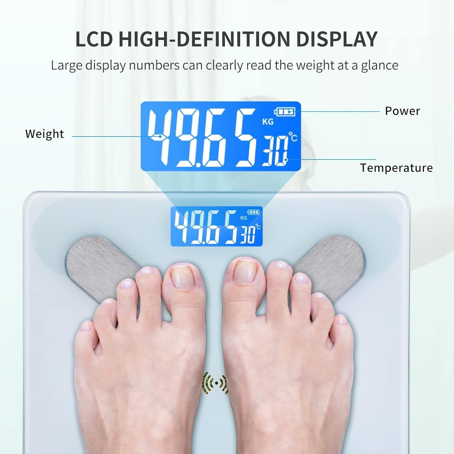 ADAK  Digital Weight Scale,Bluetooth Body Fat Scale,LED Display and Step-On,Body Composition Monitor Health Analyzer,with USB Charging,26x260x2cm