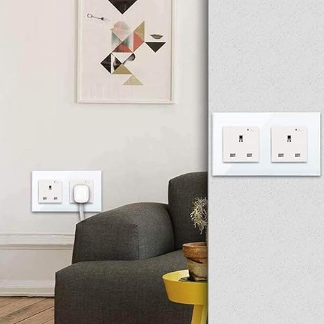 ADAK WiFi Smart Wall Socket Outlet Glass Panel Remote Control Works with Amazon Alexa/Google Home (White, Double Socket)