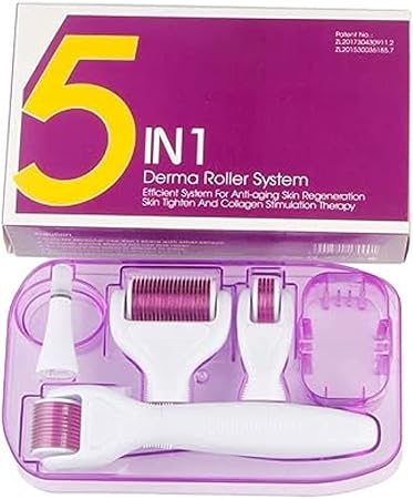 Ice Roller Derma Roller 5 in 1 Kit .25mm Titanium Microneedles, Ice Roller Dermaroller for Face and Body, 12/300/ 720/1200 Titanium Micro Needle