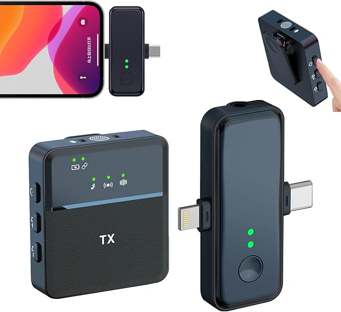 Wireless Lavalier Microphone for iPhone, iPad, Android, Noise Cancellation, 12H Battery Life,Wireless Lapel Microphone for Video Recording