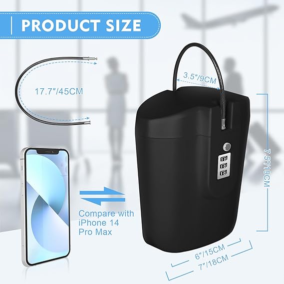 Hurinan Portable Anti-Theft Lock Box, Portable Security Lock Bag, Mobile Travel Safe & Beach Safe with Numbers to Keep Your Valuables Temporarily Secure. (Black)