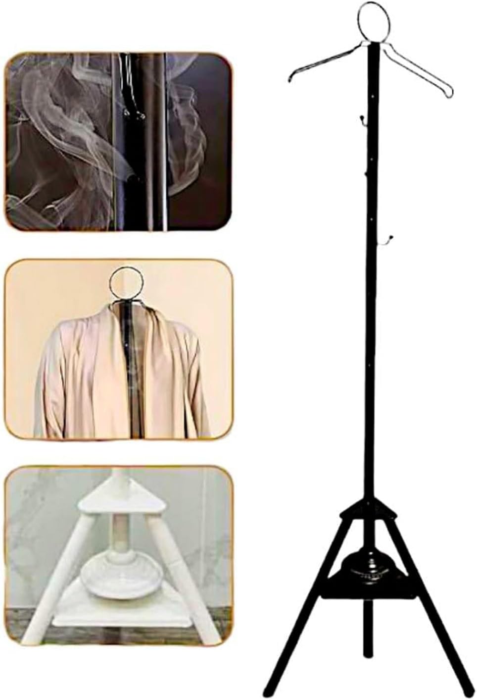 ADAK Multifunctional Standing Clothes Steamer with Integrated Incense Bukhoor Burner, Black Foldable Metal Frame Hanging Organizer for Coats, Robes, and Garments (Black)