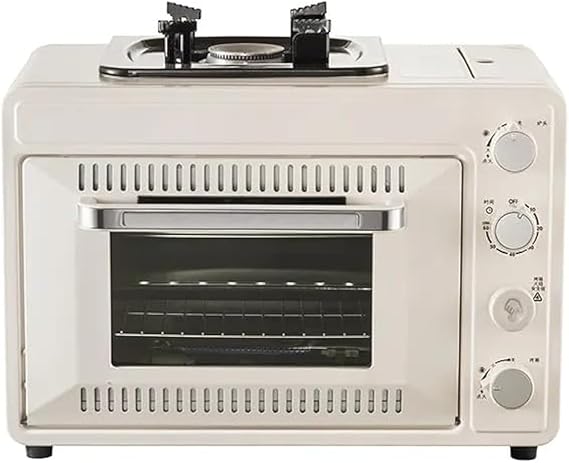 Outdoor Gas Camp Oven Portable with Burner Camping Stove W/O Gas, Multifunctional Large Capacity Insulated Oven Box Stainless Steel for Baking, Pizza, Toast, Boil, Fry, Cook