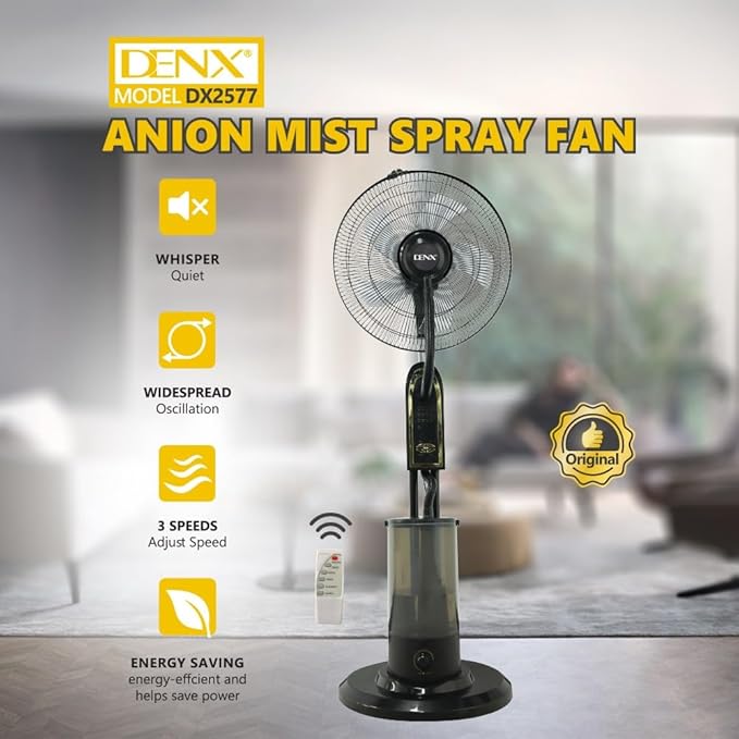Denx 16 Inch Electric Home Air Cooling Water Mist Fan With Large Capacity Water Tank And 5 Meter Remote Control - Denx