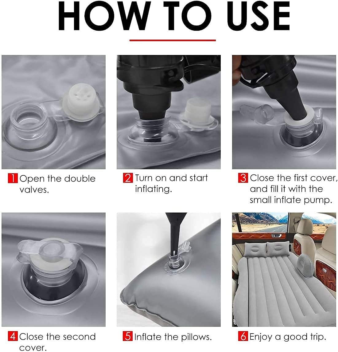 QUEES B03 Inflatable Car Air Bed with Electric Pump and Pillows - Portable Back Seat Mattress