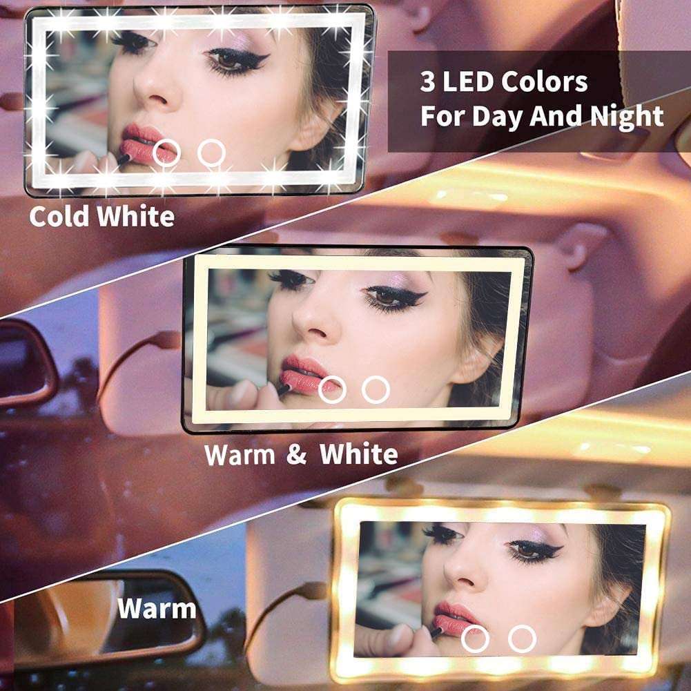 Car Vanity Mirror Auto Makeup Mirror With Led Light Rechargeable Car