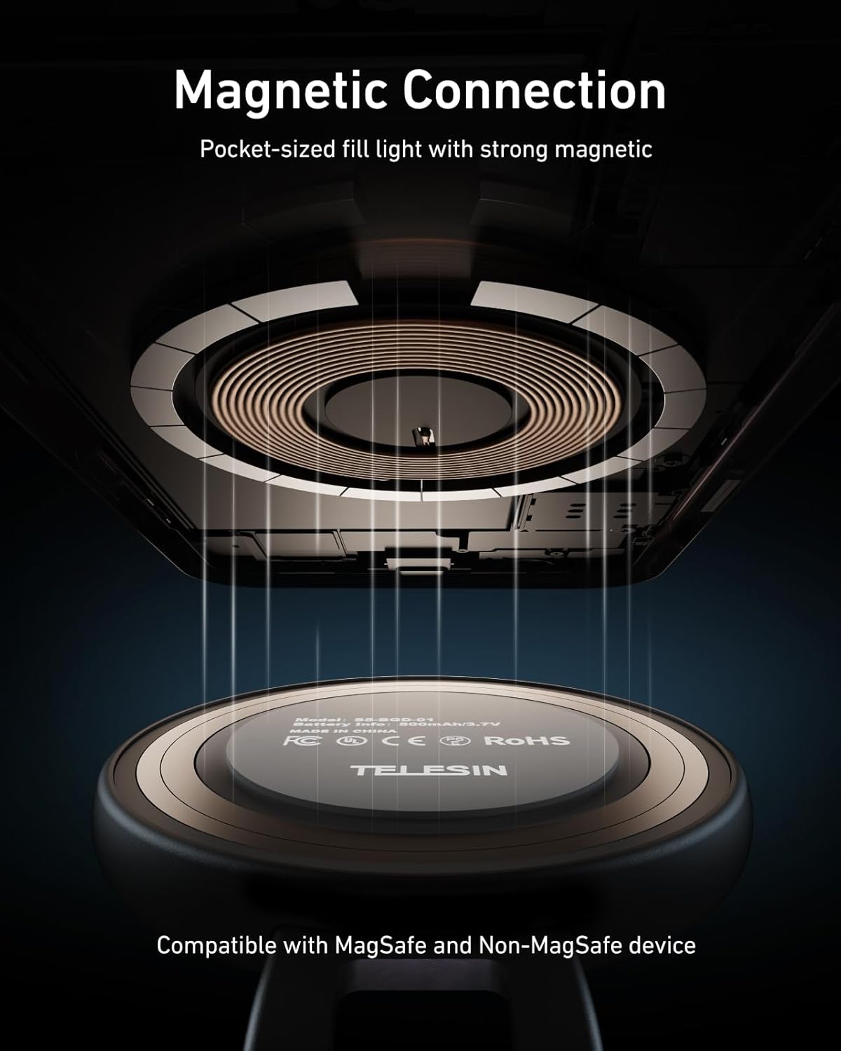 TELESIN Magnetic Selfie Light, Phone Light Compatible with iPhone Magsafe, CRI97 360° LED Selfie Ring Fill Light with Mirror for Selfies/Photography/TikTok/Zoom Calls/Video Conference