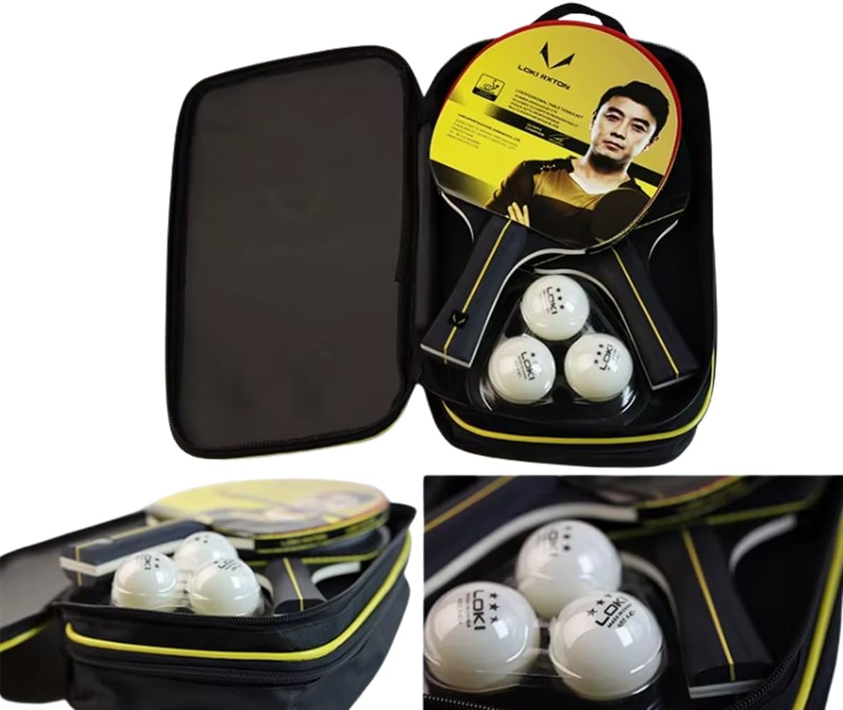 Table Tennis Racket Set for Two Player, LOKI Rxton Series, 175cm Extendable Net, Six Balls (Three Star), Double Layer Zipper Bag for Intermediate and Advanced Levels.