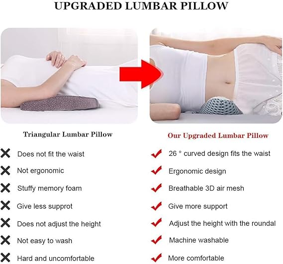 IS MUHE Lumbar Pillow for Sleeping, Adjustable Height 3D Lower Back Support Pillow Waist, for Lower Back Pain Relief and Sciatic Nerve Pain, Pregnancy Pillows Waist Support, for Side Sleepers