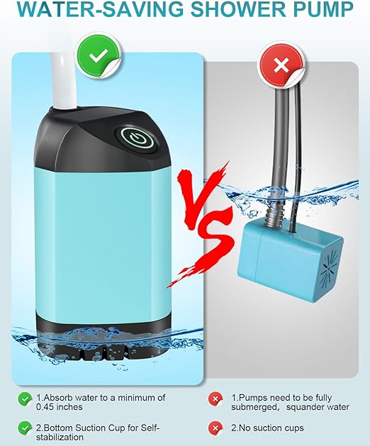 ADAK Portable Camping Shower - Rechargeable Outdoor Camp Shower with Pressurizer & 4500mAh Battery Pump IPX7 Waterproof for Camp, Hiking, Car Washing, Pet Bath