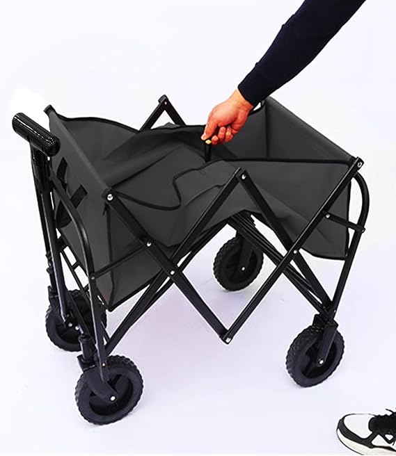 ADAK Collapsible Folding Wagon- Heavy Duty Utility Cart with 360° Rotating 4'' Wheels,150KG Load Capacity, Design for Camping, Beach, and Shopping- Durable Alloy, PVC,and Iron (Black) (FWT-2501B)