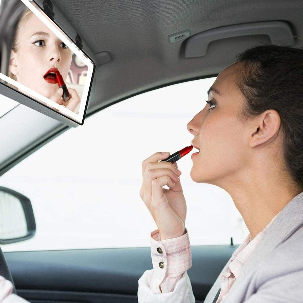 Car Vanity Mirror with LED Light — Rechargeable Auto Makeup Mirror for On-the-Go Touch-Ups