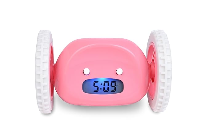 Running Away Alarm Clock with LED Light, Wireless Charger, & Fan – Digital Alarm Clock for Heavy Sleepers, Kids & Office Desk