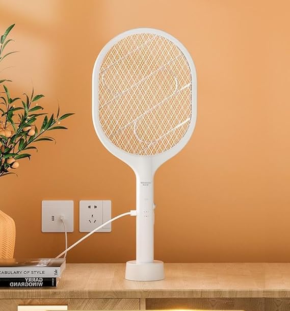 2 in 1 Dual Modes Electric Bug Zapper : Handheld Fly Swatter with USB Rechargeable Base Mosquito Killer with Purple Mosquito Light for Home Bedroom Kitchen Office Backyard Patio Camping