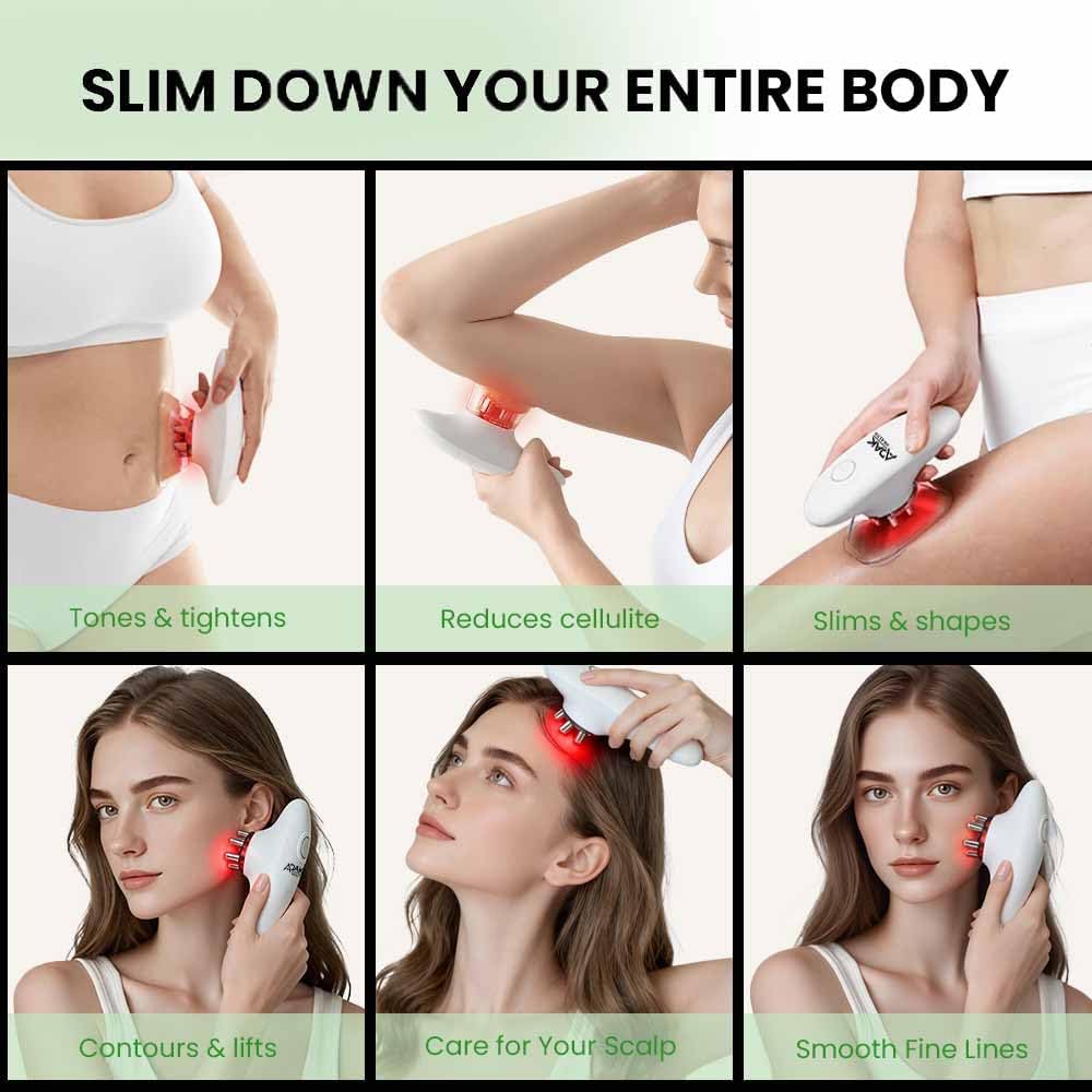 ADAK 3-in-1 Electric Cellulite Massager, Body and Face Sculpting Massager, Portable EMS Vacuum Suction Device, Rechargeable, IPX4 Waterproof, for Face, Back, Belly, Waist, Arms, Legs