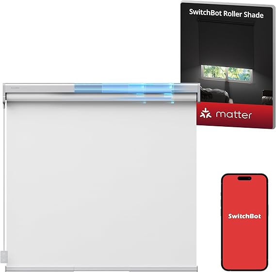 SwitchBot Motorized Roller Blinds with Remote Control for Windows, Smart Roller Shade, Battery & Solar Panel(Sold Separately) Powered, Easy to Install, 100% Adjustable(White, L:43.3"-55.1")