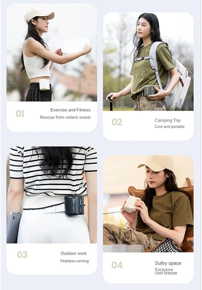 Cool Clip Fan Under Shirt, Clip-on Portable Air Cooler, Portable Waist Fan Rechargeable,3 Speeds Strong Airflow Wearable Personal Clip Fan, Belt Fan Clip on Waist Portable Cooling Fan (Black)