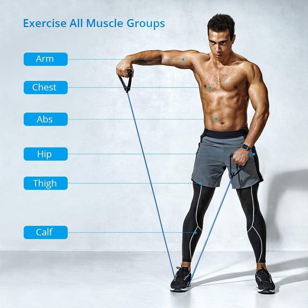 ADAK Portable Exercise 11Pcs Resistance Band Set Stackable Up to 150 Lbs (5 Stackable Exercise Bands with Door Anchor, Ankle Straps Carrying Case) Exercise Stretch Fitness Home Set