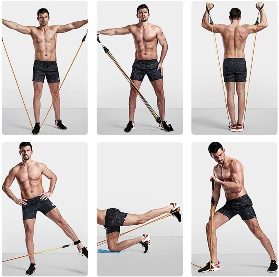 ADAK Portable Exercise 11Pcs Resistance Band Set Stackable Up to 150 Lbs (5 Stackable Exercise Bands with Door Anchor, Ankle Straps Carrying Case) Exercise Stretch Fitness Home Set