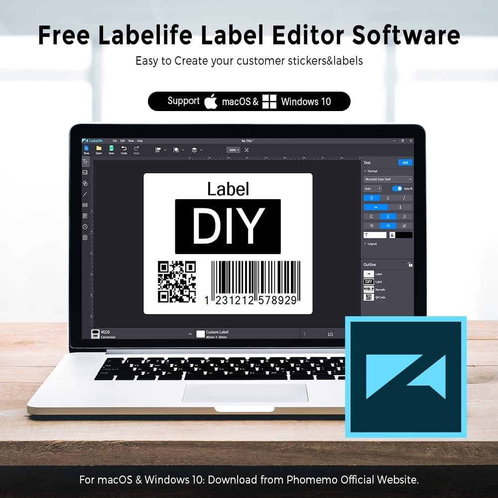 Phomemo Label Maker M220, 3 Inch Barcode Label Maker Printer,Sticker Label Maker Machine for Barcode, Name, Address, Mailing, Small Business, Compatible with Phones&PC, Support Arabic and English