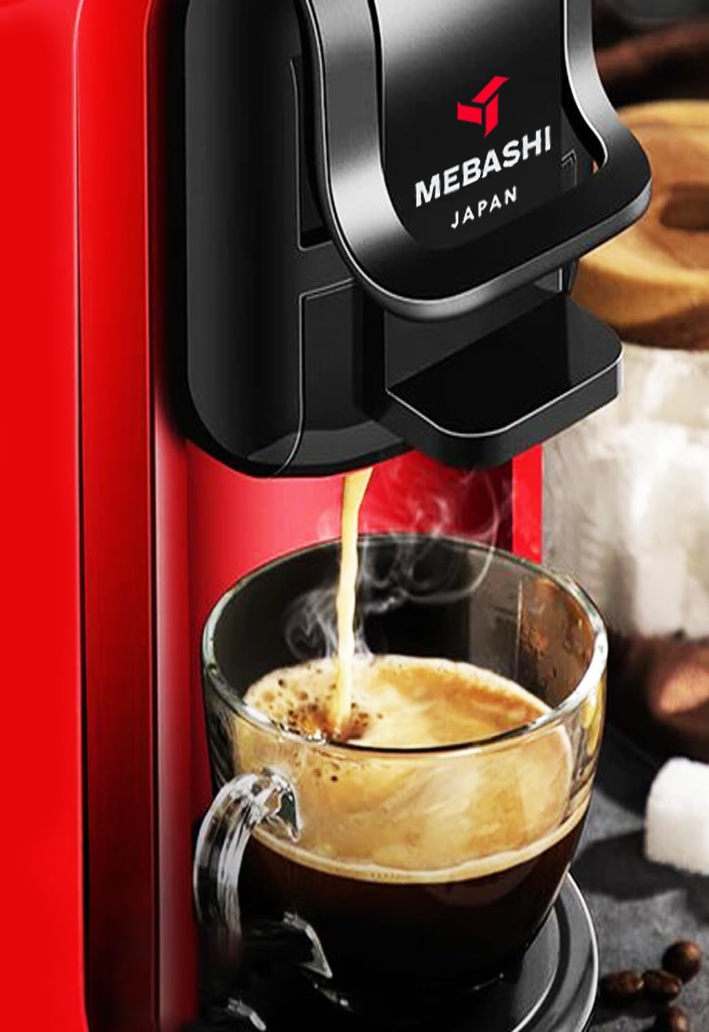 MEBASHI 3-in-1 Multifunction Espresso Capsule Coffee Machine, 600ML Water Tank, 19 Bar Pressure, Auto Shut Off | (ME-CEM302) (Red)|1450W