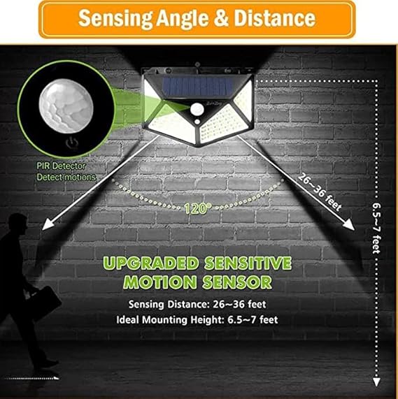 ADAK Motion Sensor Solar Lights Outdoor – 100 LED Super Bright Waterproof Security Lights with 3 Modes for Fence, Yard, Garden, Garage, Pathway (Pack of 10)