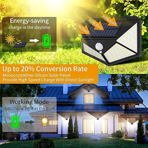 ADAK Motion Sensor Solar Lights Outdoor – 100 LED Super Bright Waterproof Security Lights with 3 Modes for Fence, Yard, Garden, Garage, Pathway (Pack of 10)
