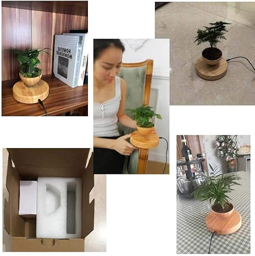 Levitating Air Bonsai Pot, Magnetic Suspension Levitating Air Flower Pots - Creative Design Levitation Bonsai - Home Office Decorations - Fun Gift,brown
