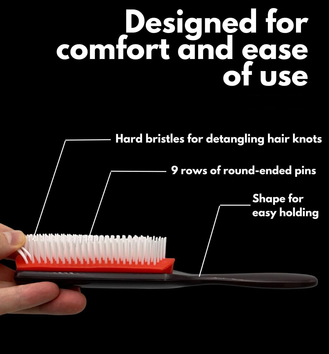 Adak Hair Brush for Women Men, Curly Wet or Dry Hair. 9 Row Brush for Detangling, Separating, Shaping