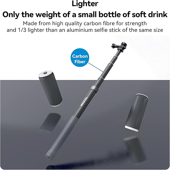 TELESIN 3rd Gen 3 Meter Ultra Long Carbon Fiber Selfie Stick for Action Camera, Waterproof Underwater Monopod for GoPro, DJI Osmo Action, Invisible Stick for Insta360 ONE RS, ONE X3-300CM