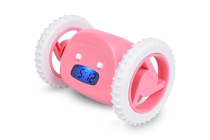 Running Away Alarm Clock with LED Light, Wireless Charger, & Fan – Digital Alarm Clock for Heavy Sleepers, Kids & Office Desk