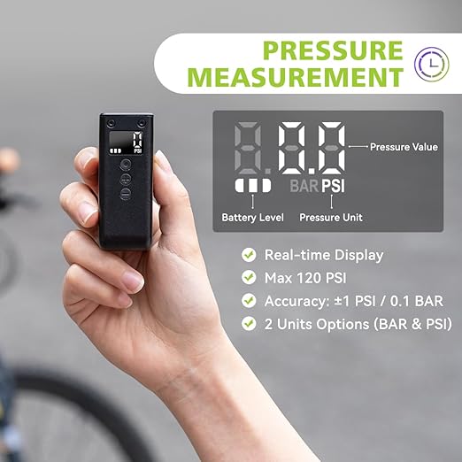 CYCPLUS Tiny Pump Mini Bike Tire Pump with Gauge, Max 120 PSI Electric Bicycle Air Pump, Auto Stop, with Presta and Schrader Valve for E-Bike, AS2PRO