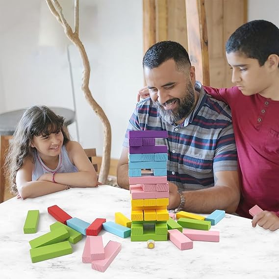 ADAK Colorful Wooden Tumbling Tower Blocks Family Game And Children Educational Toy, Lc-Cgbb-48P