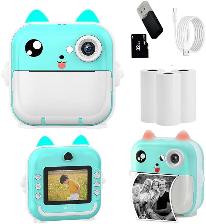 Kids Instant Print Camera, Toddler-Friendly Digital Camera with 1080P HD Video, 48MP Resolution, Includes 32GB Card and Phone Connectivity